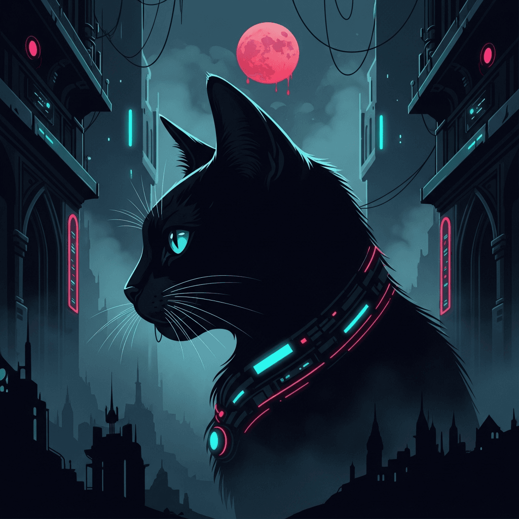 Cyberpunk kočka v neonovém městě